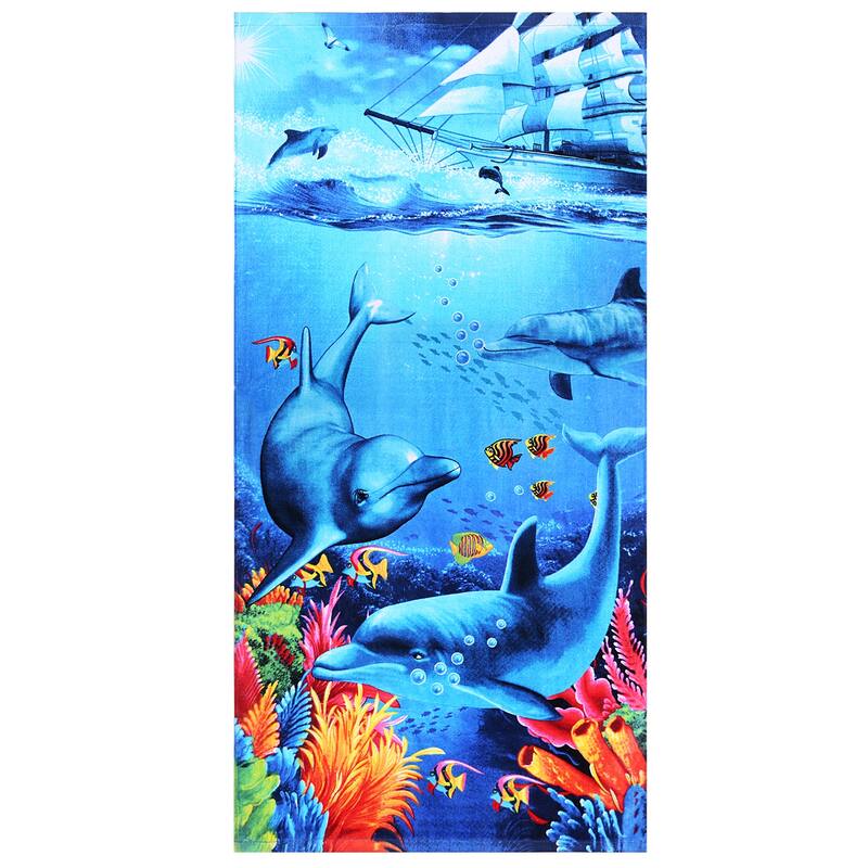 American Flag Cotton Beach Towel - Dolphin & Boat
