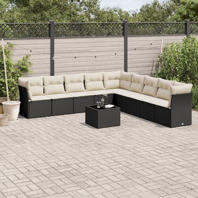 vidaXL Garden Sofa Set Black and Cream White - 21.7 x 21.7 x 14.6