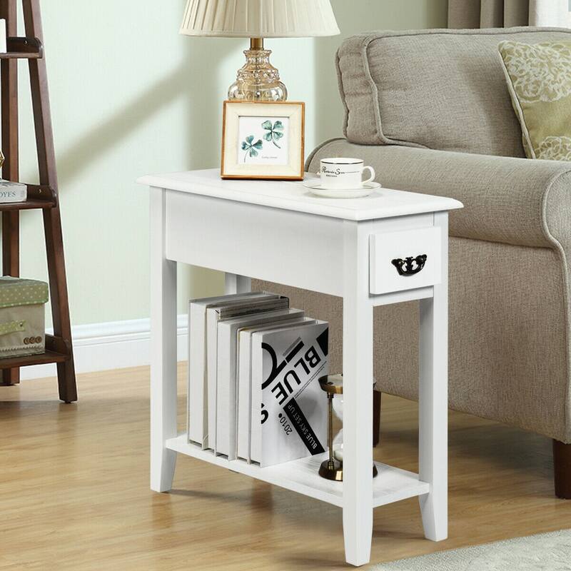 22" Set of 2 Vintage Style Woode Side End Table with Drawer and Open Shelf for Bedroom or Living