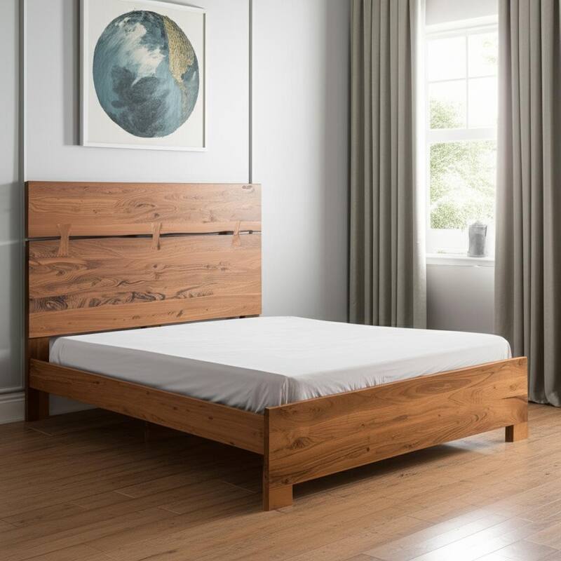 HomeRoots Brown Live Edge Bow Joint Solid Wood Queen Bed Frame - Queen
