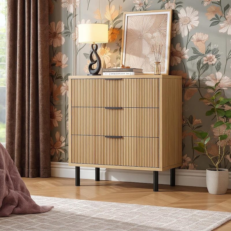 27.6'' Fluted 3 Drawer Dresser, with Anti-Tipping Device - Natural