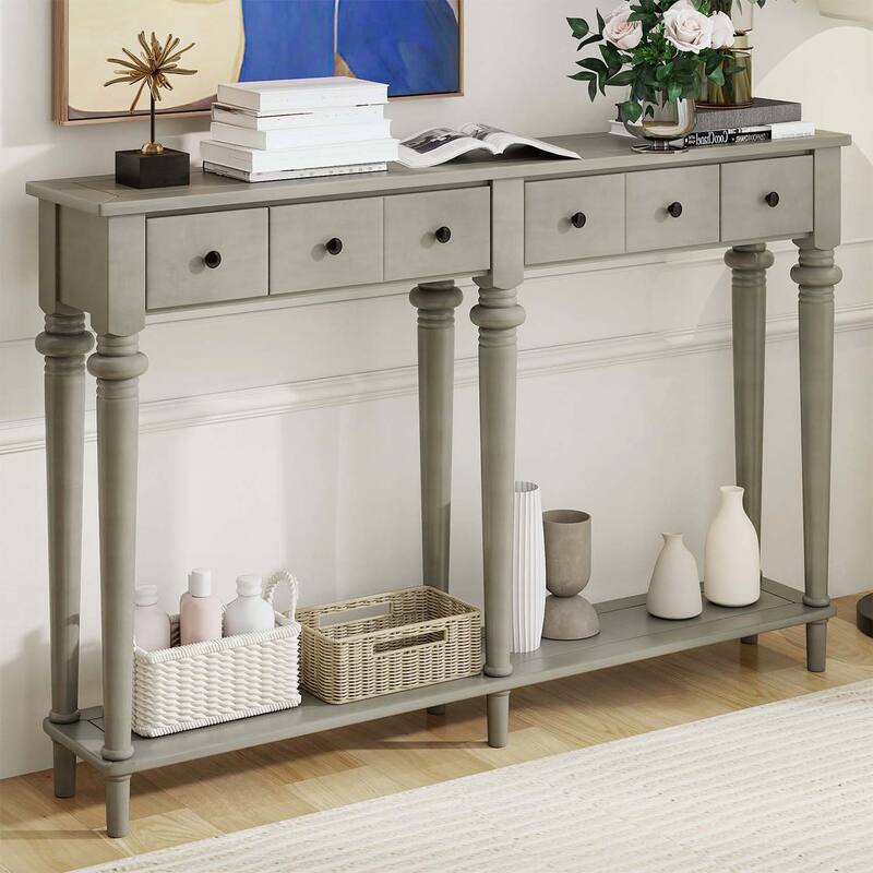 Retro Console Table with Open Shelf for Entryways,Living Rooms,and Hallways - Gray Wash