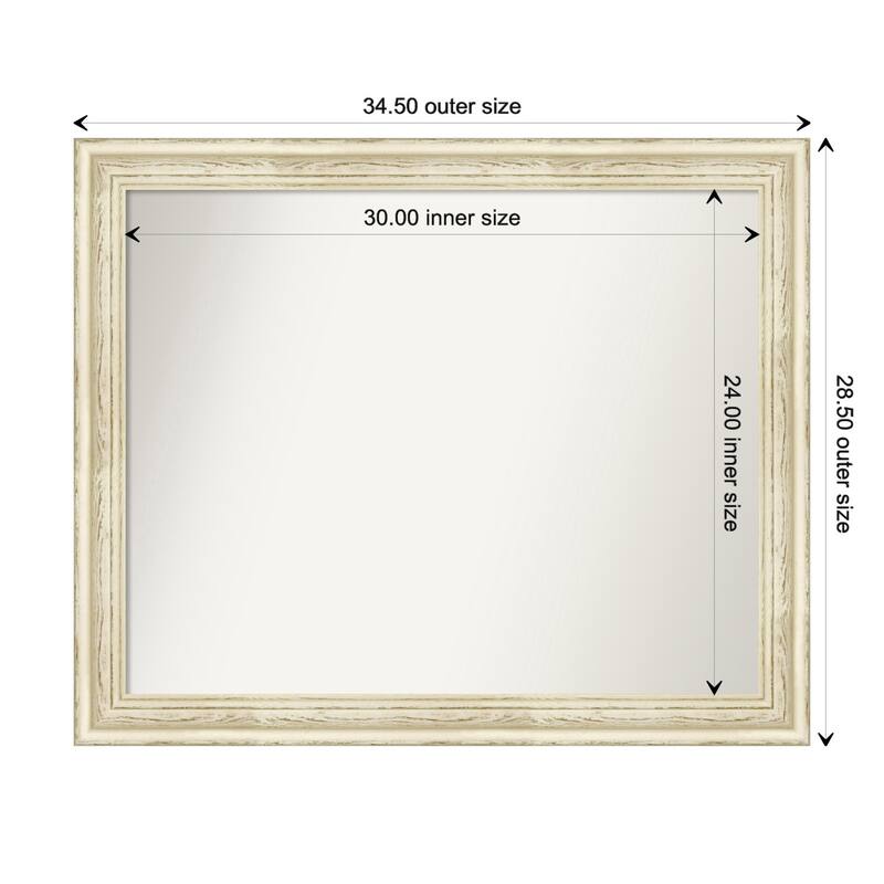 Country White Wash Framed Non-Beveled Custom Wall Mirror, Bathroom Vanity Mirror - Outer Size: 34.5 x 28.5
