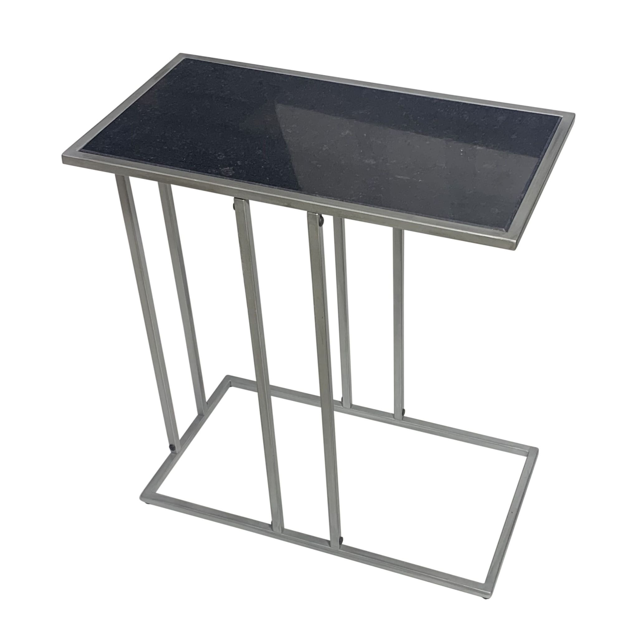 Marble Rectangular End Table - 26" - Black and Silver