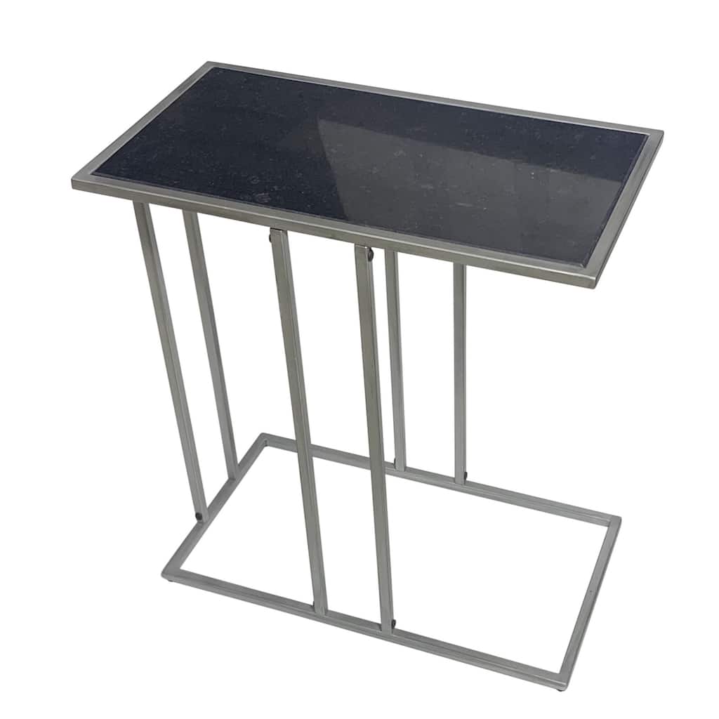 Marble Rectangular End Table - 26" - Black and Silver