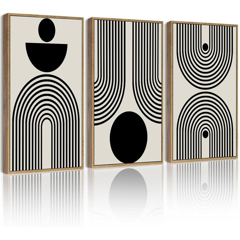 Minimalist Sun Lines Framed Canvas Painting Artwork - 16 x 24 - Natural