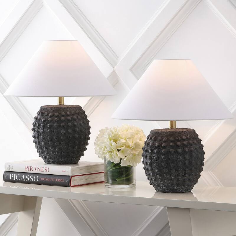18.25" Hobnail LED Table Lamp (Set of 2), by JONATHAN Y - Matte Black