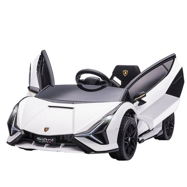 slide 2 of 8, Lamborghini SIAN 12V Kids Ride On Car with Remote Control, Music, Headlights, & Seat Belt Safety, Ages 3-5 - White Kids - White