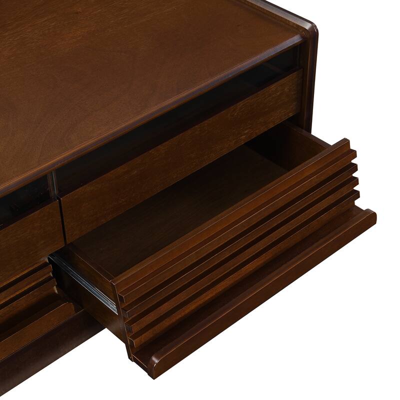 47.2" Wood Rectangle Coffee Table with 4 Drawers and 2 Display Shelves