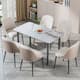 Minimalist Dining Table with Rectangular Sintered Stone and Tempered Glass Tabletop, Big Robust Aluminum Legs