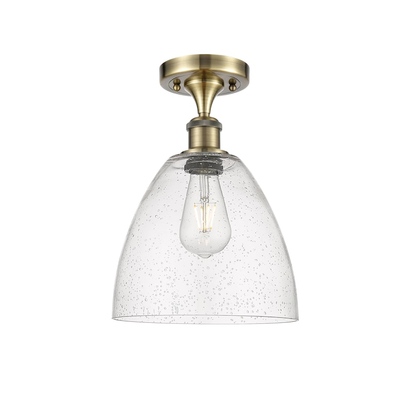 Innovations Lighting Bristol Glass - 1 Light 9" Semi-Flush Mount - Antique Brass/Seedy