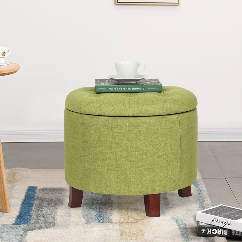 Adeco Round Button-tufted Lift-top Storage Ottoman