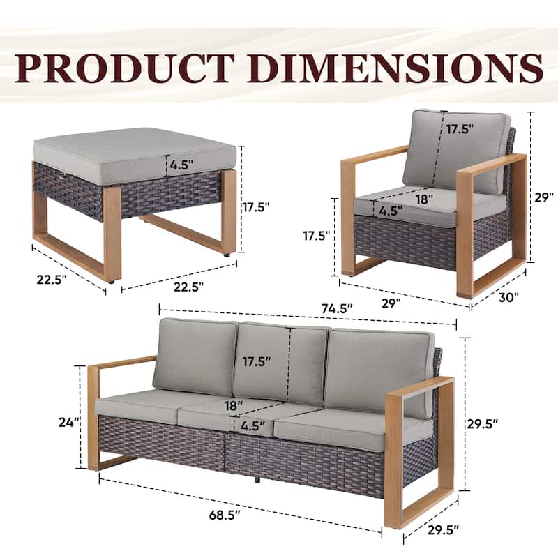 Gymojoy Patio Furniture Chair with Rattan Sofa Ottomans