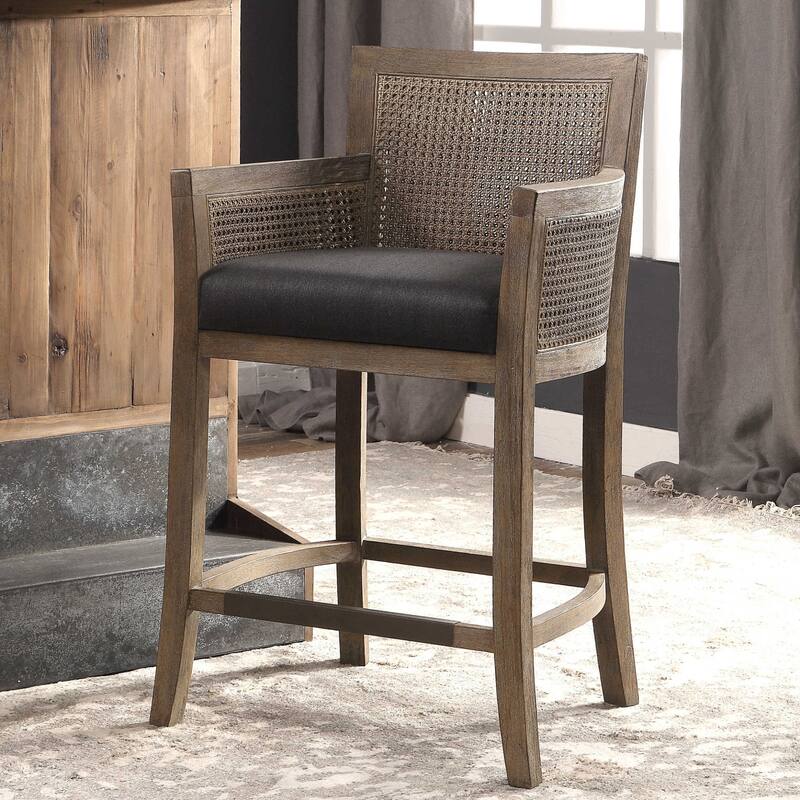 Uttermost Encore 23"W Rustic Beach Cane Counter Stool - Night Horizon