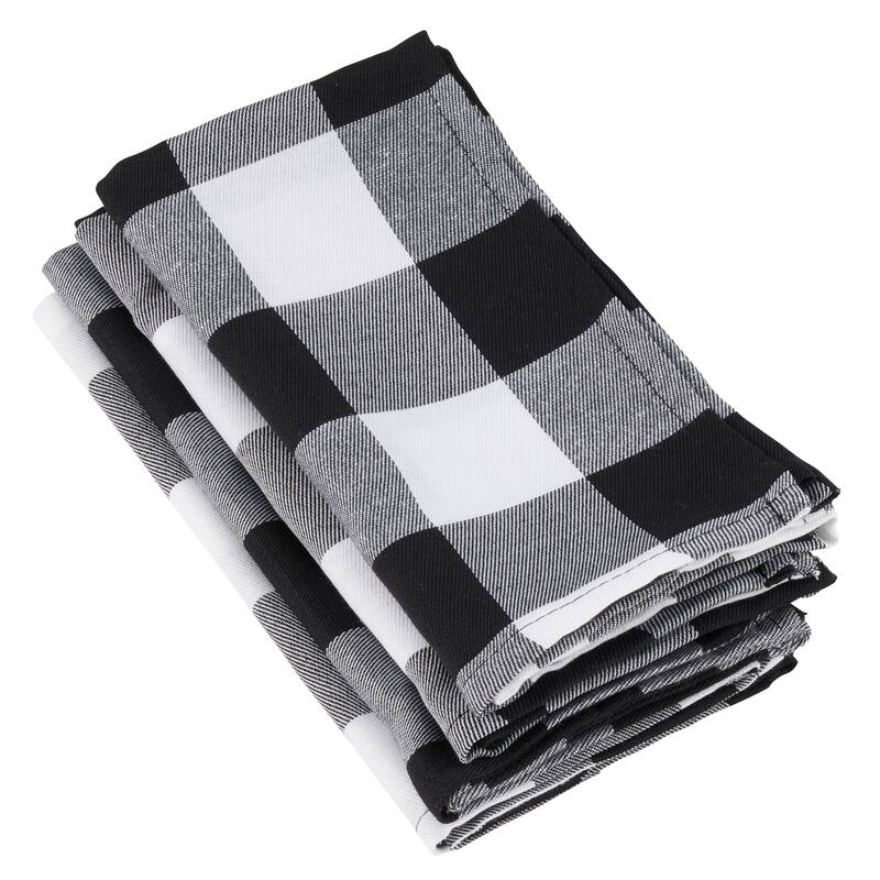 Buffalo Plaid Check Pattern Design Cotton Napkins (Set of 4) - Black - Set of 4