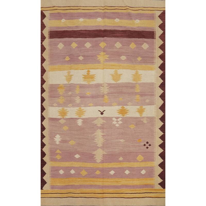Hand Woven Oriental 100% Wool Carpet Southwestern Tribal Purples Kilim Area Rug - 8' 9'' X 5' 8''