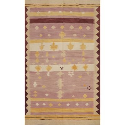 Hand Woven Oriental 100% Wool Carpet Southwestern Tribal Purples Kilim Area Rug - 8' 9'' X 5' 8''
