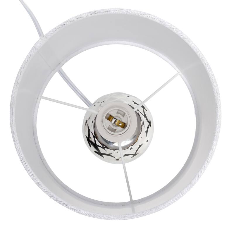 Fishscale Porcelain Table Lamp with White Drum Shade - 13.5" - Chrome Finished