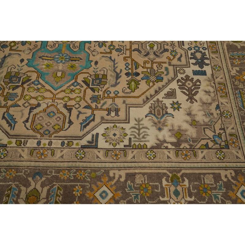Hand Knotted Oriental 100% Wool Carpet Traditional Floral Beige & Ivories Tabriz Area Rug - 10' 8'' X 7' 8''