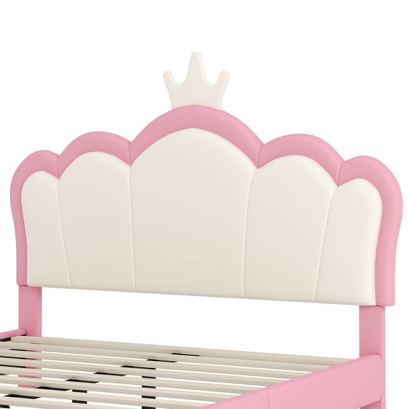 Full size PU Princess Bed with Princess Crown Headboard,400LB Capacity