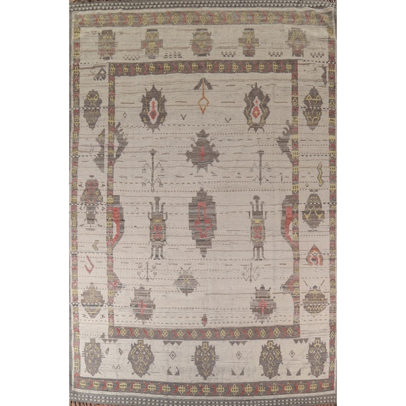 Geometric Moroccan Large Area Rug Hand-Knotted Wool Carpet - 9'11"x 14'10"
