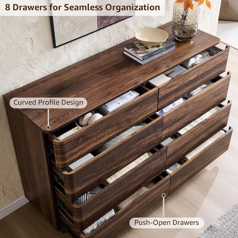 Modern 8 Drawer Dresser for Bedroom, Handle-less Wooden Dressers