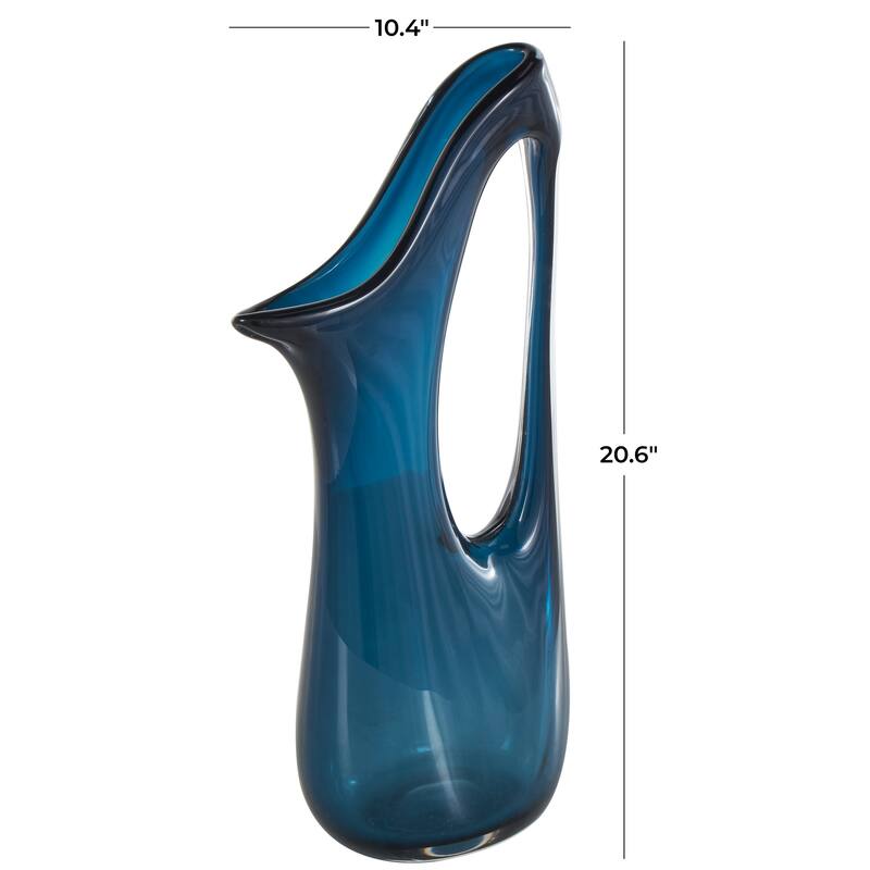 Blue Glass Abstract Vase with Cutout Handle and Elongated Opening
