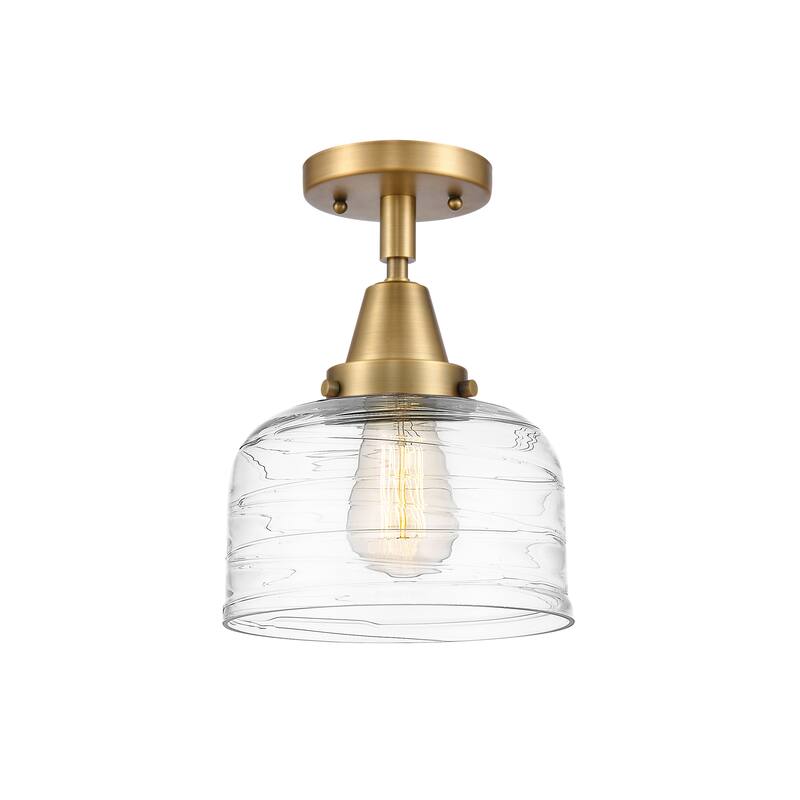 Innovations Lighting Caden Bell - 1 Light 8" Flush Mount - Brushed Brass/Clear Deco Swirl