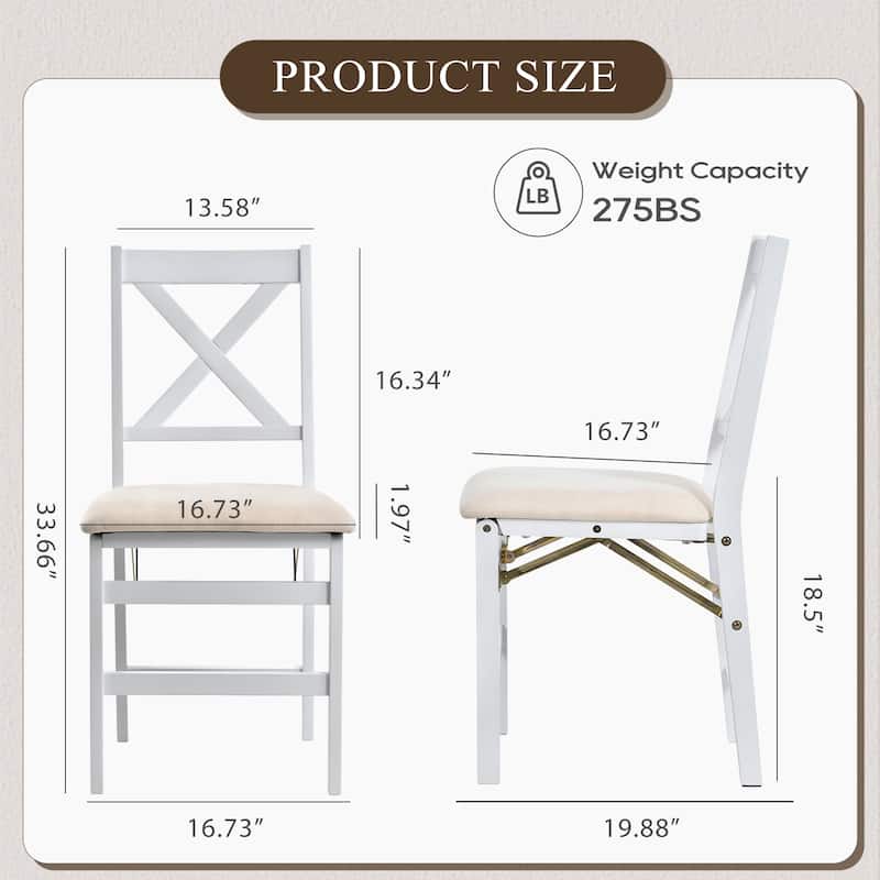 Folding Dining Chairs Set of 2 - Upholstered Wooden Frame - Indoor/Outdoor Space Saver - Pre-Assembled - Set of 2
