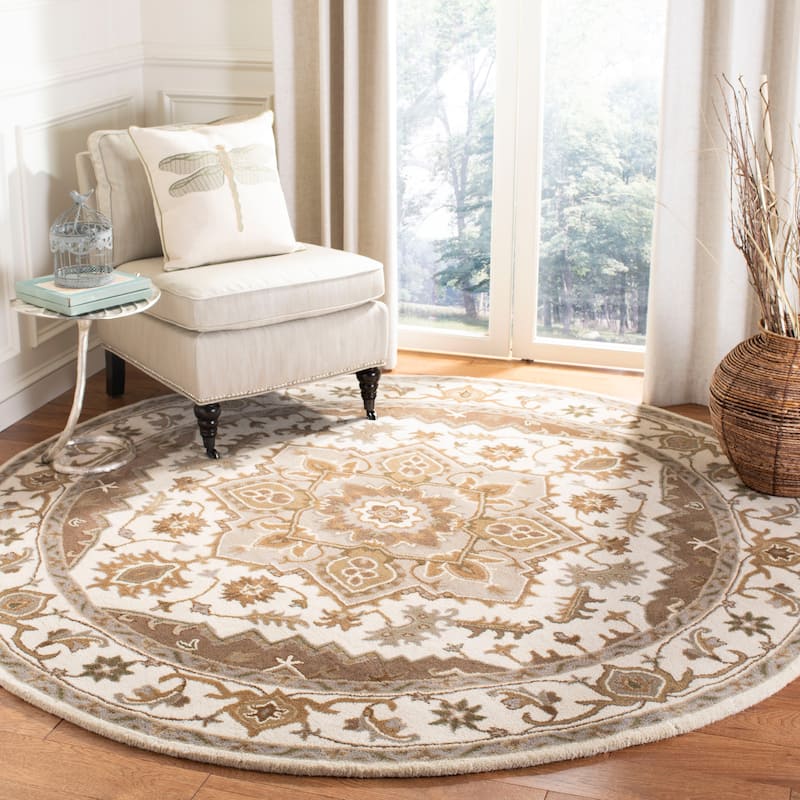 SAFAVIEH Handmade Royalty Chyna Traditional Oriental Wool Rug - 7' Round - Beige/Sage