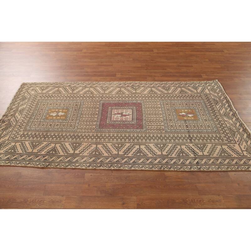 Geometric Balouch Persian Vintage Area Rug Handmade Wool Carpet - 3'8" x 7'1"