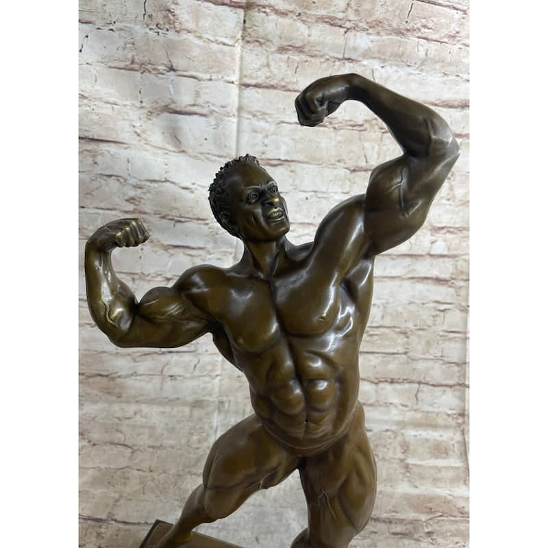 Bodybuilder Muscle Iron Man Athlete Bronze Statue Sculpture Trophy 21 Inches X 10 Inches