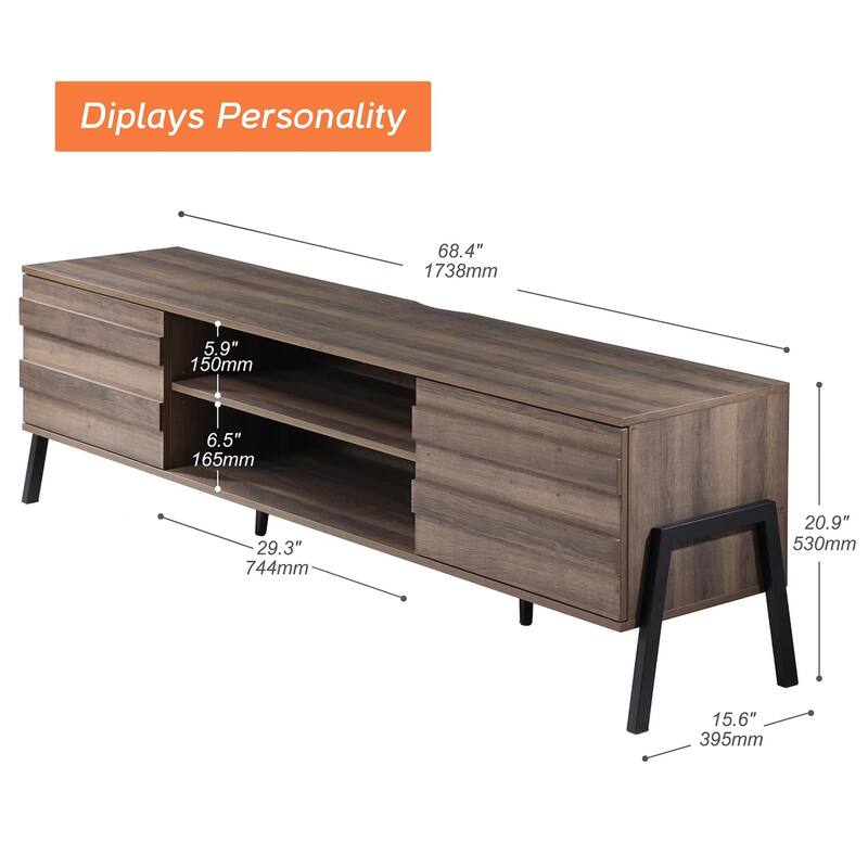 Mid-Century Modern TV Stand for 55"/65"/75" TV Console with LED Light