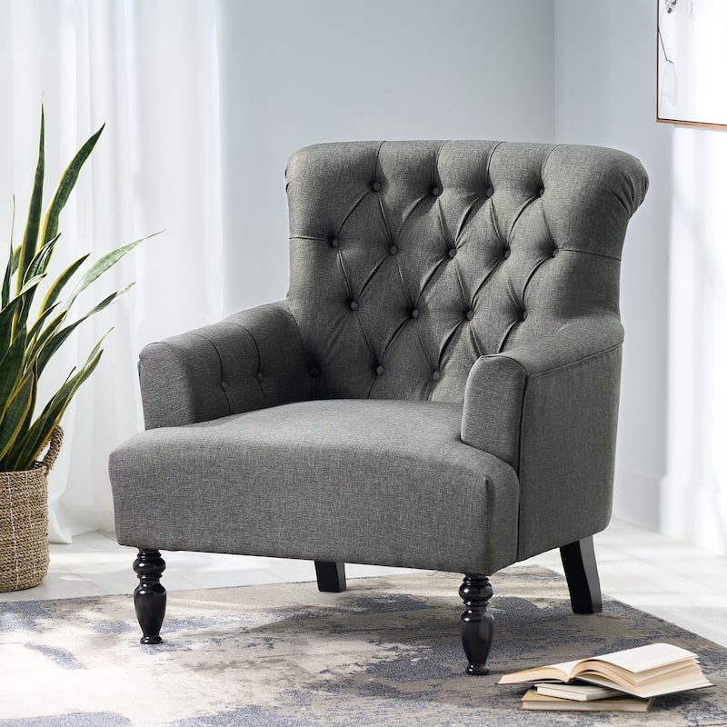 Bernstein Tufted Club Armchair w/ Rolled Backrest by Christopher Knight Home - Dark Gray