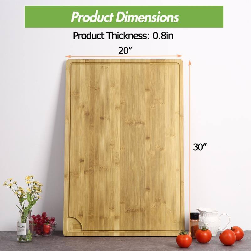 Bamboo Cutting Board, Large Wood Cutting Board Chopping Board for Kitchen, w/ Juice Grooves & Handles