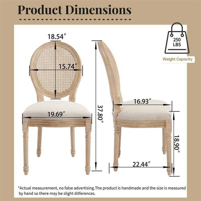 French Country Dining Chairs Set of 2,Upholstered Chairs w/Round Back