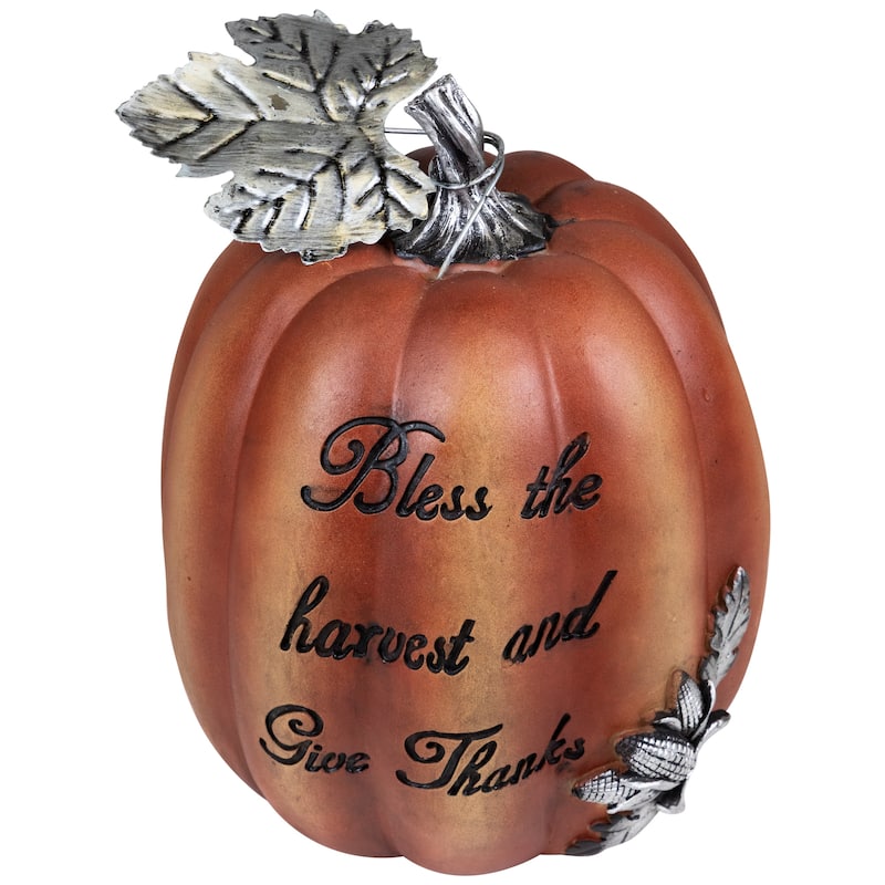 Autumn "Bless the Harvest and Give Thanks" Pumpkin Decoration - 10" - Orange