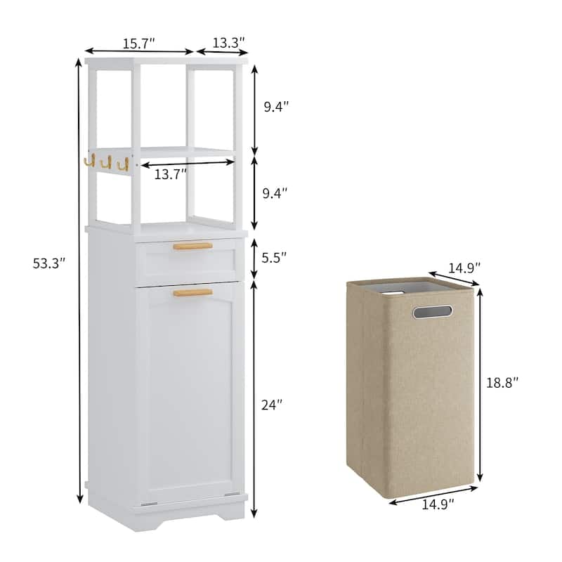 VECELO Tilt Out Laundry Hamper Cabinet with Laundry Baskets Hamper,Bathroom Storage Cabinet Laundry Cabinet with Drawer