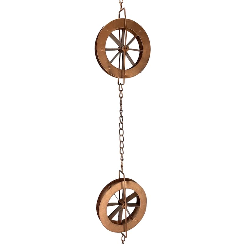 78-Inch Metal Rain Chain - 6 Water Wheels & Weighted Bell, Bronze - 4 X 78 X 1 inches