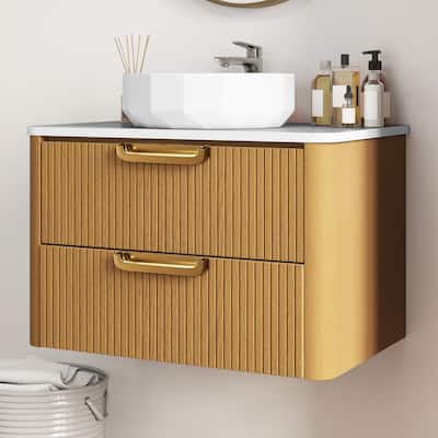 Moasis 30 Inch Floating Bathroom Vanity with Sink, Wall-Mounted Vanity with Engineered White Stone Top