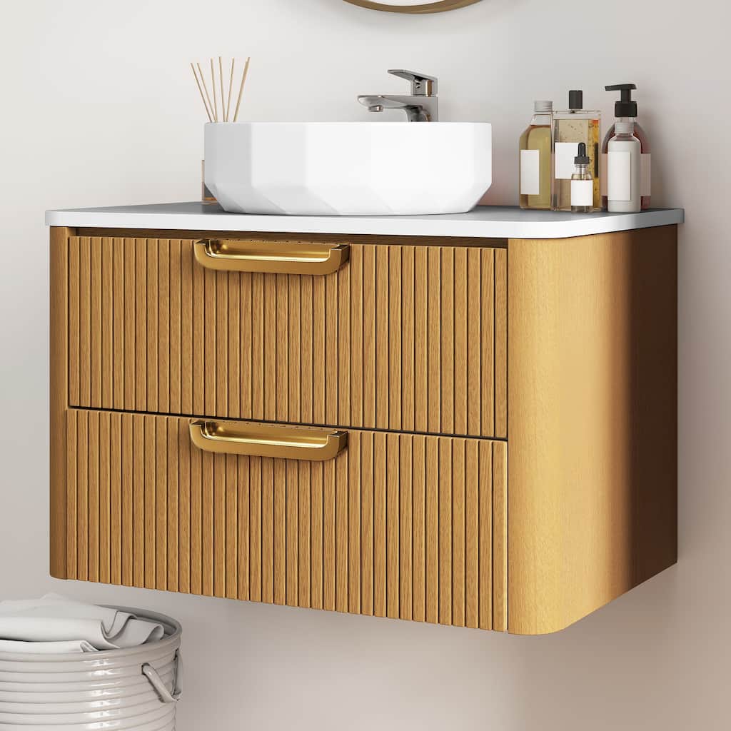 Moasis 30 Inch Floating Bathroom Vanity with Sink, Wall-Mounted Vanity with Engineered White Stone Top