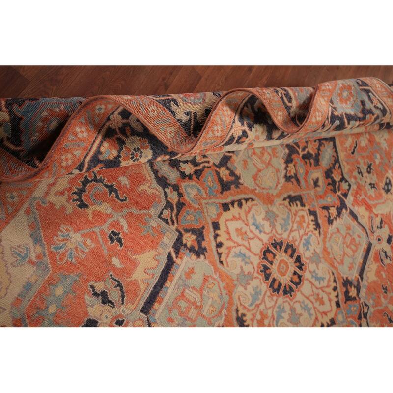 Vegetable Dye Heriz Oriental Area Rug Hand-Knotted Floral Wool Carpet - 8'9" x 12'5"