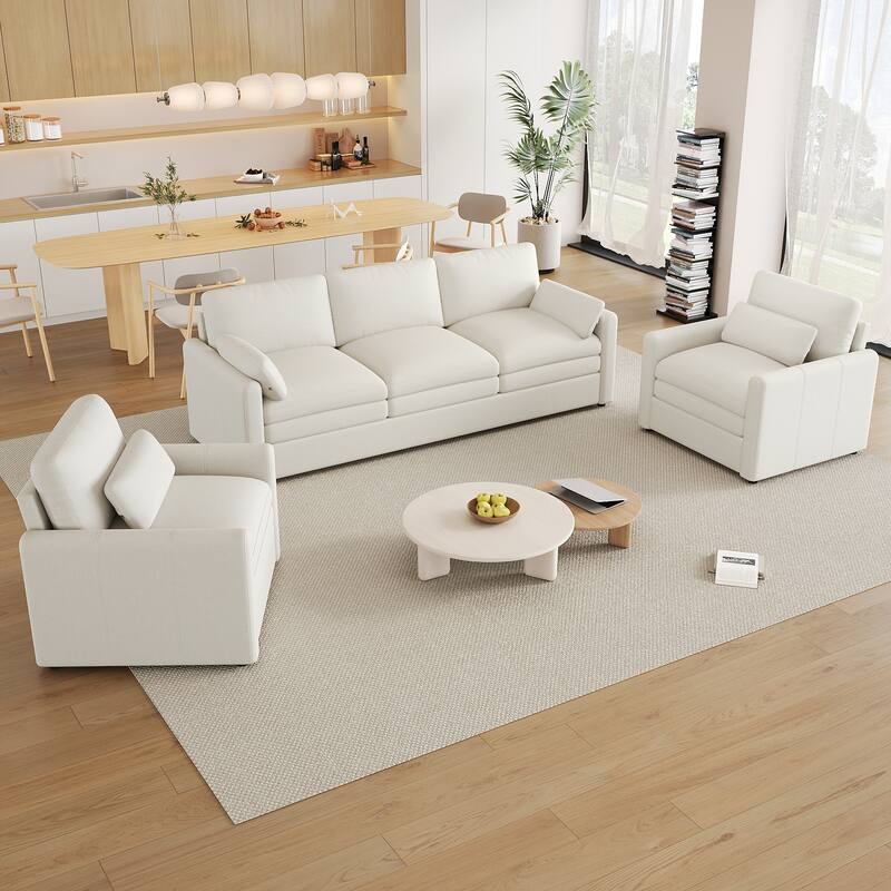 Living Room Cloud Plush Upholstered Sofa with Double Cushion - Beige - 5 Seat