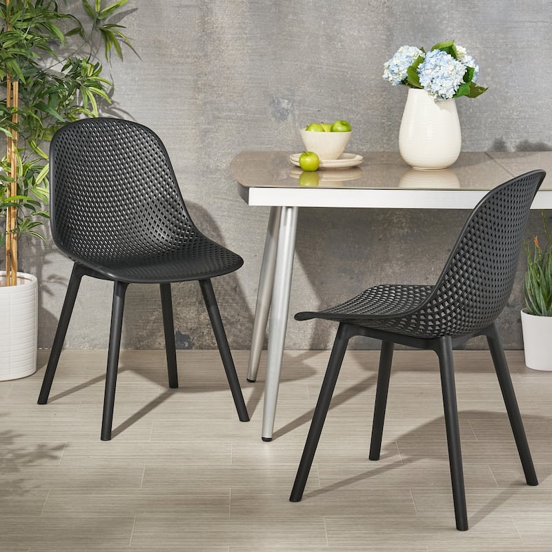 Roomfitters Modern Outdoor Plastic Chairs with Perforated Backrest, Lightweight Patio Seating, Set of 2