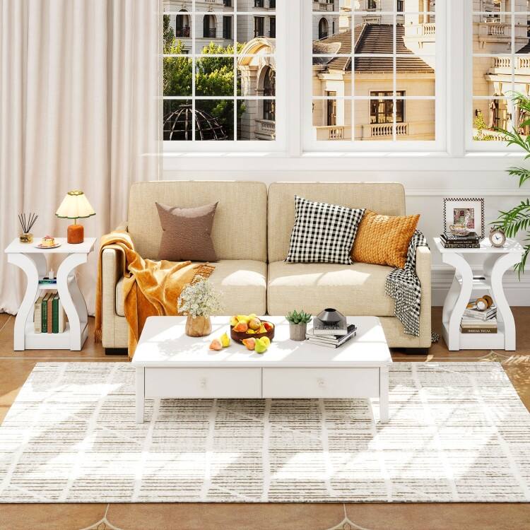 Set of 2 Engineered Wood 3-Tier Side Table with USB and Outlets - 19.5" x 12" x 24"