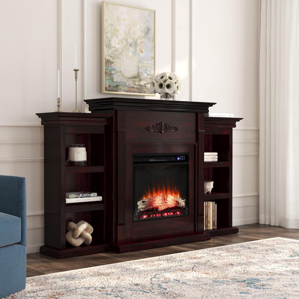 SEI Furniture Forbes Electric Fireplace Mantel with Bookcase Storage