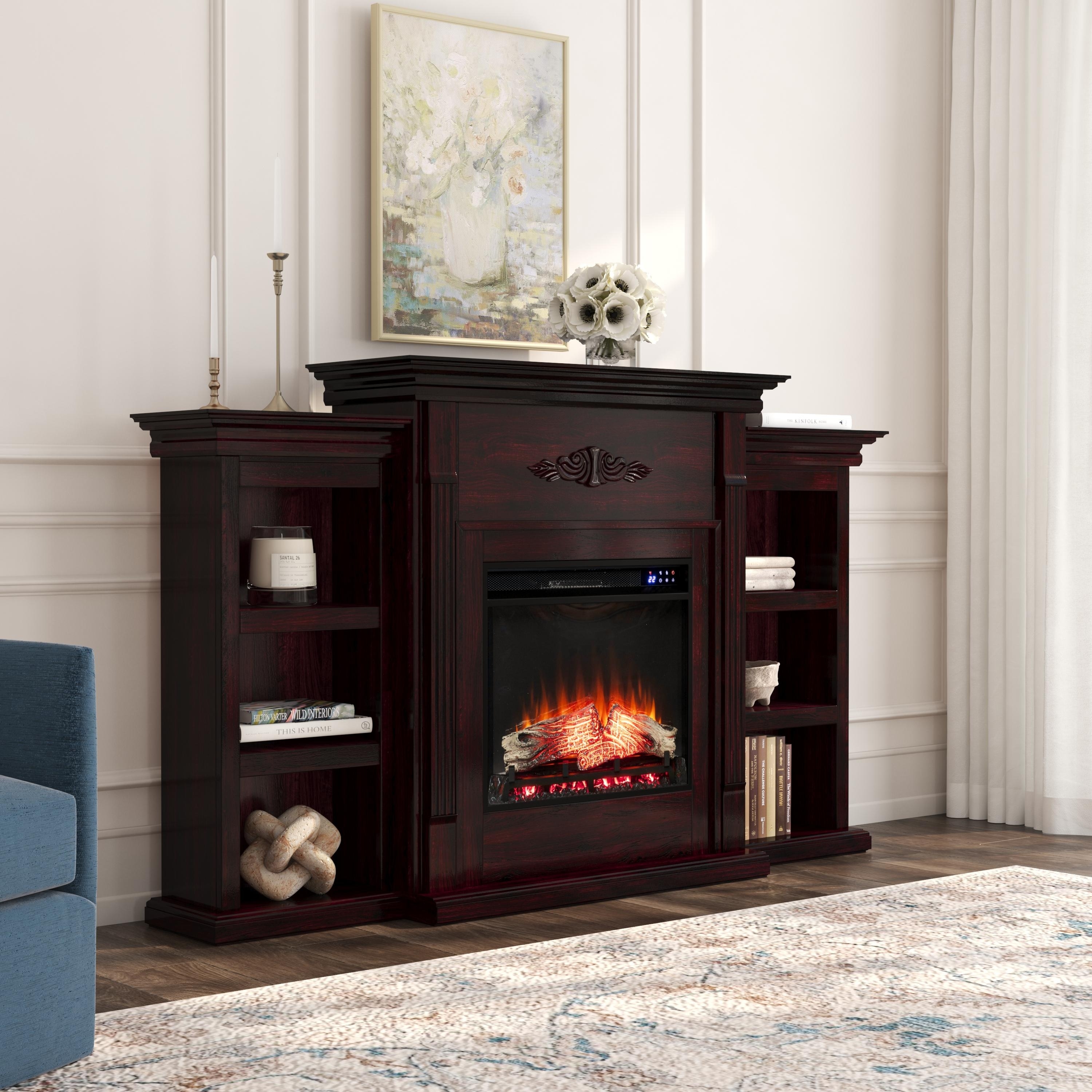 SEI Furniture Forbes Electric Fireplace Mantel with Bookcase Storage