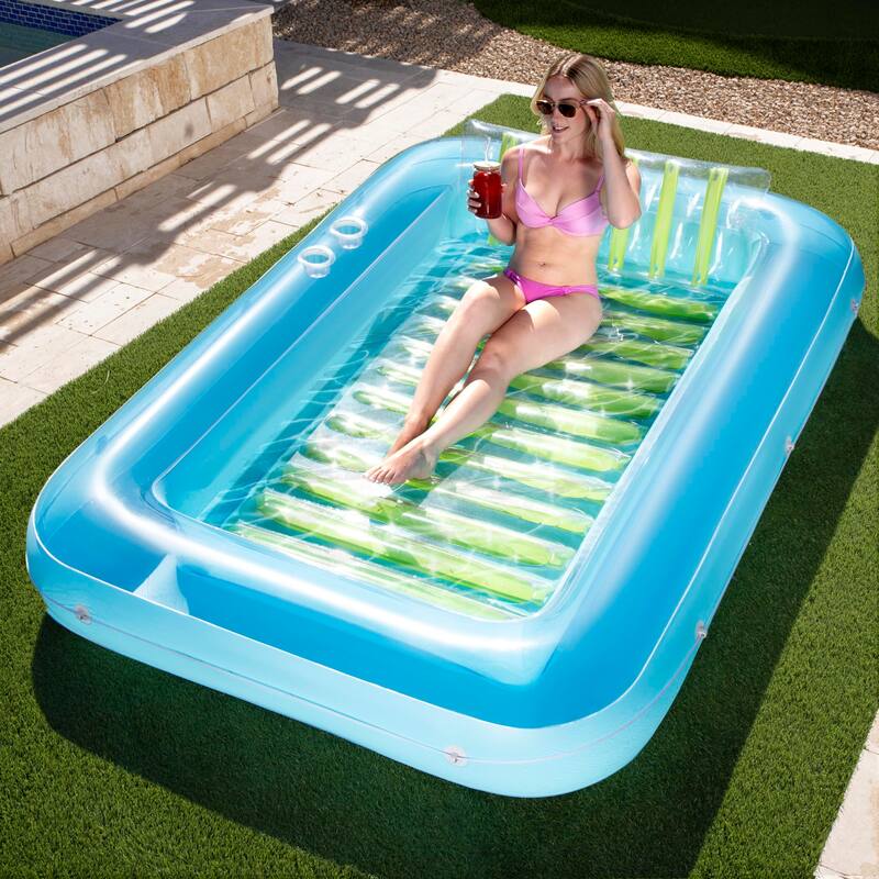 XL Inflatable Tanning Pool Lounge Float, 85" x 57" Extra Large Sun Tan Tub Adult Pool Floats Raft - Green