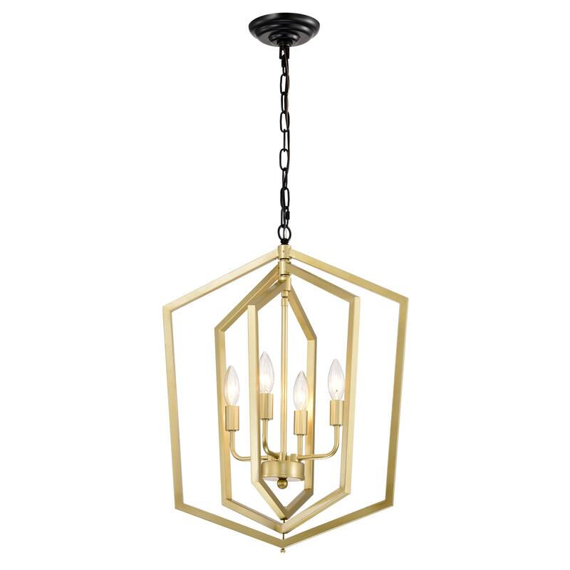 Farmhouse 4-Light Kitchen Pendant Light, Retro Lantern-Style Ceiling Light, Adjustable Height, for Dining Room, Corridor - Gold