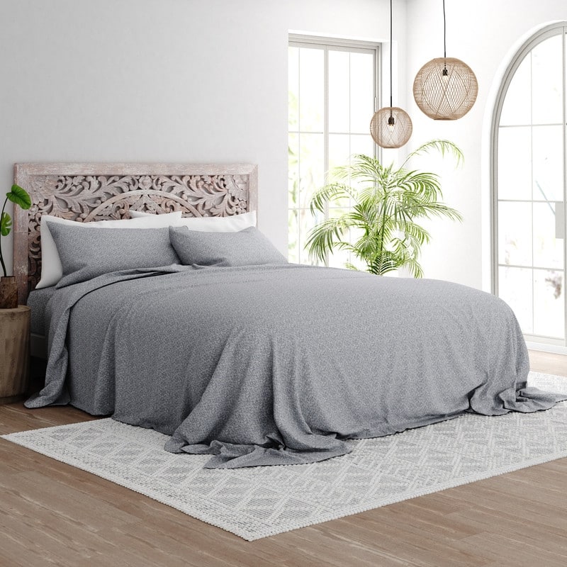 Becky Cameron Chambray Style Pattern 4 Piece Deep Pocket Bed Sheets Set